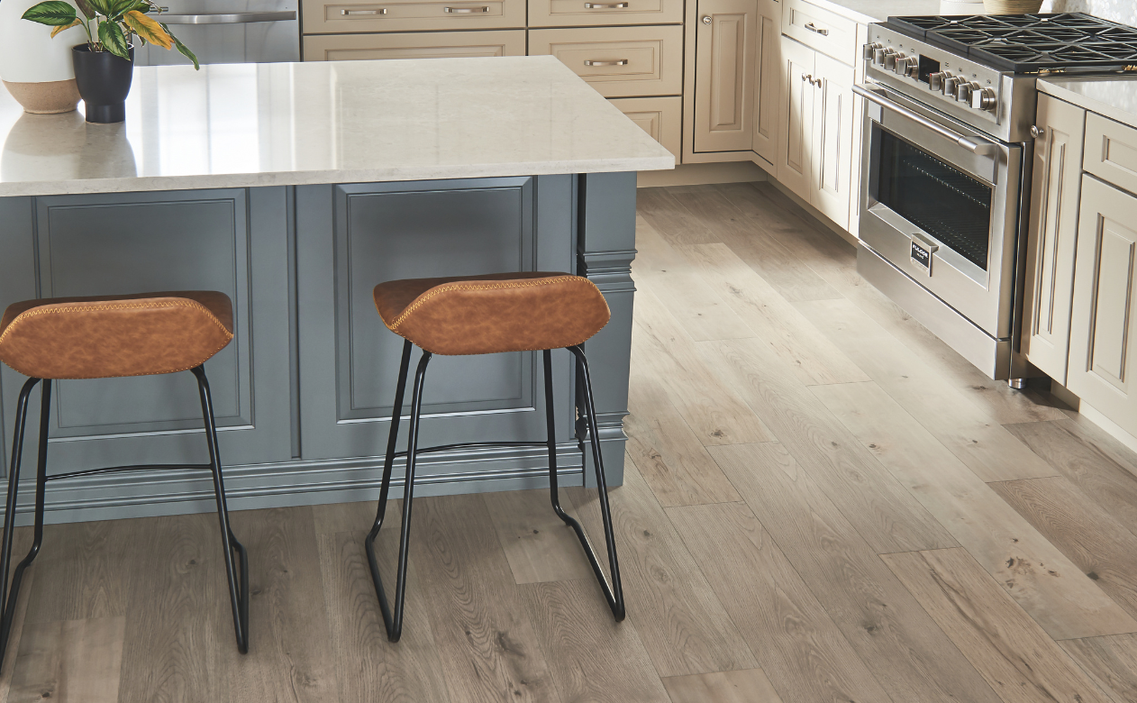 Light brown wood look laminate in a kitchen